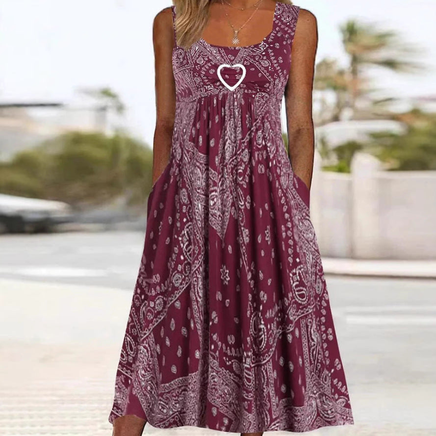 Damen Sommerliches Maxikleid mit elegantem Bandana-Muster und praktischen Taschen Drune