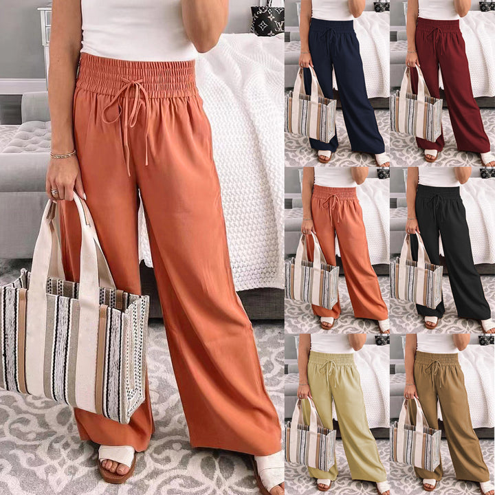 Damen Palazzo‑Hose aus fließendem Viskosemix mit hohem Smockbund und Tunnelzug Drune