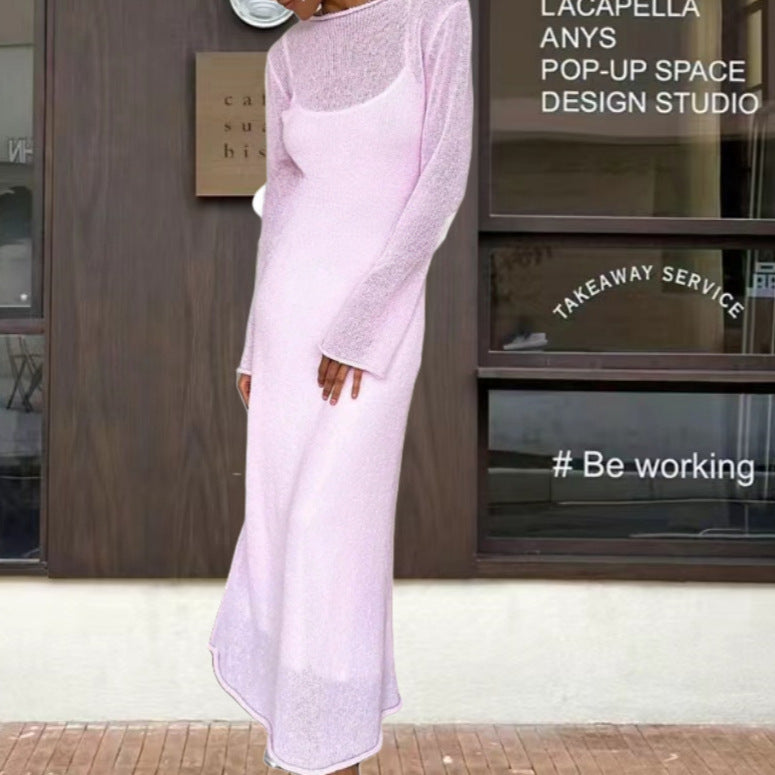 Damen Elegantes Strickkleid mit weitem Schnitt und langen Ärmeln Drune