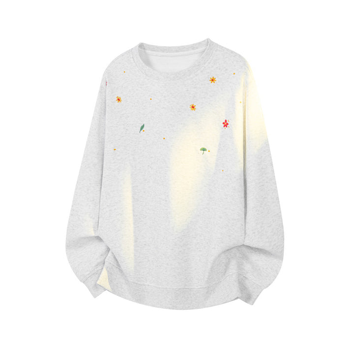 Damen Sportlicher Sweatshirt mit floralen Stickereien Drune