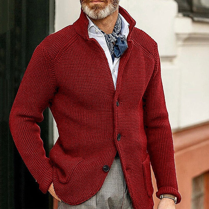 Herren Strickjacke mit Stehkragen und Strukturstrick Drune