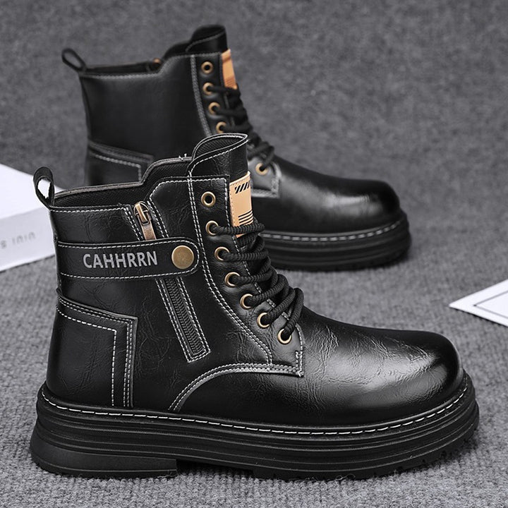Herren robuste Lederoptik Combat-Boots mit seitlichem Reißverschluss und gepolsterter Plateausohle Drune