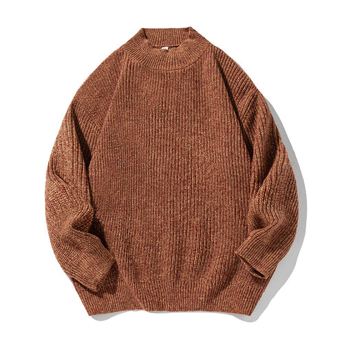 Unisex Oversize Grobgestrickter Pullover mit geripptem Stehkragen und Chenille‑Melange Drune