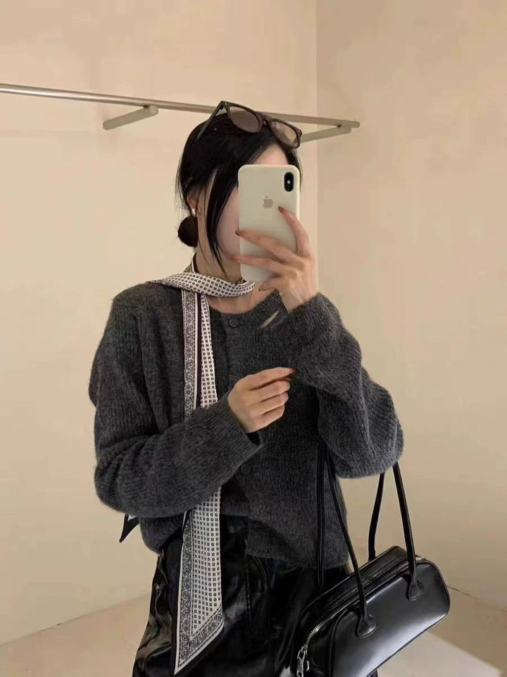 Damen lässige Strickjacke mit dekorativem Halstuch Drune