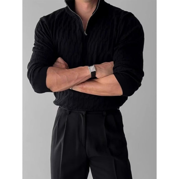Herren Grobstrickpullover mit Stehkragen und Reißverschluss Drune