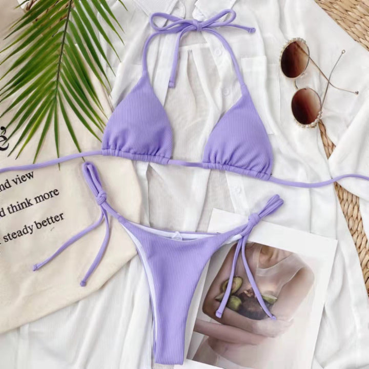 Damen Triangel-Bikini mit verstellbaren Bindebändern und Rippstrick Drune