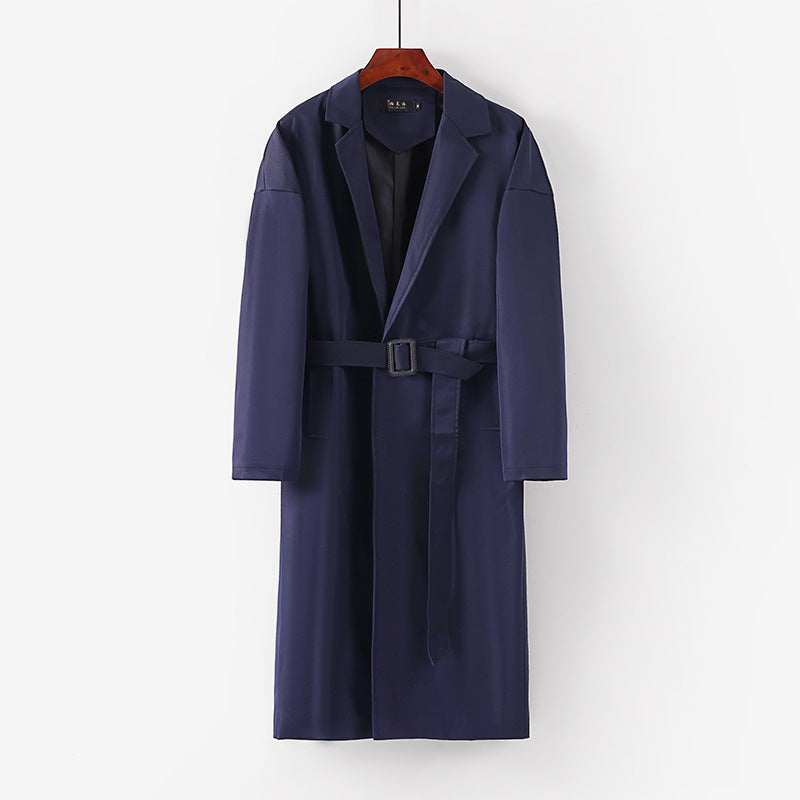 Damen Longline Trenchcoat mit Taillengürtel und fallendem Revers Drune