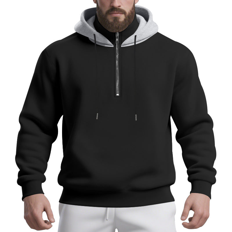 Herren nan Halbzip-Kapuzenpullover mit kontrastierter Kapuzeninnenseite, Kordelzug und gerippten Bündchen Drune