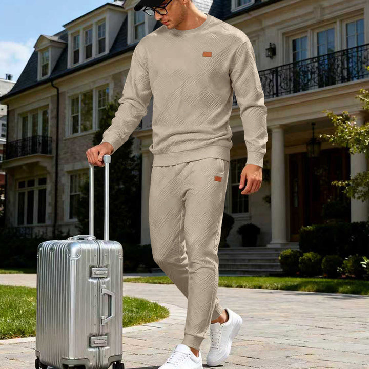 Herren Feinstrukturiertes Lounge-Set mit Rundhals-Pullover & schmaler Jogginghose Drune