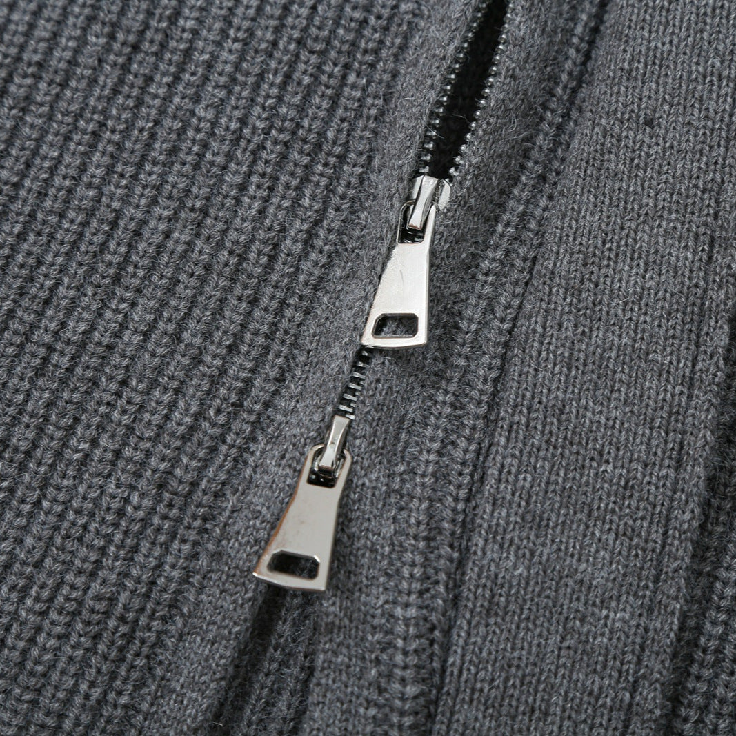 Damen Strickjacke mit Stehkragen, Reißverschluss und Taillenbindegürtel Drune