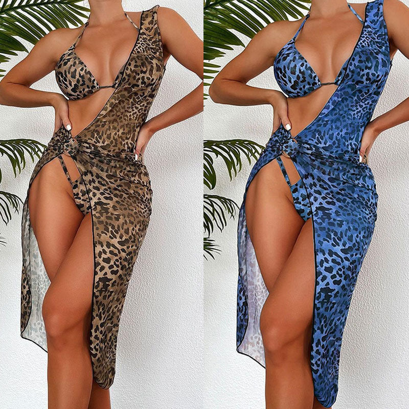 Damen Triangel-Bikini mit modischem Halter-Top und transparentem Sarong Drune