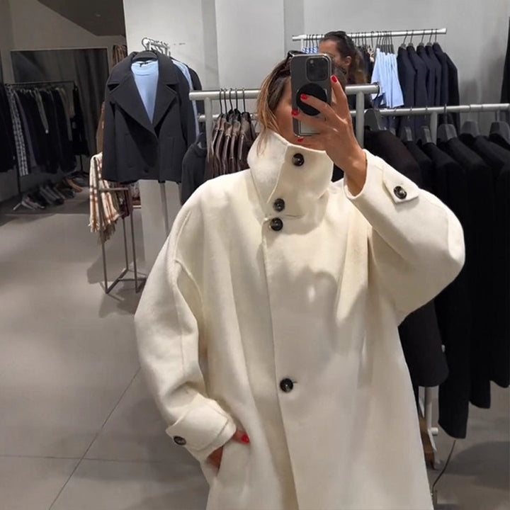 Damen Oversize Wollmix-Mantel mit asymmetrischem Schnitt und hohem Stehkragen Drune