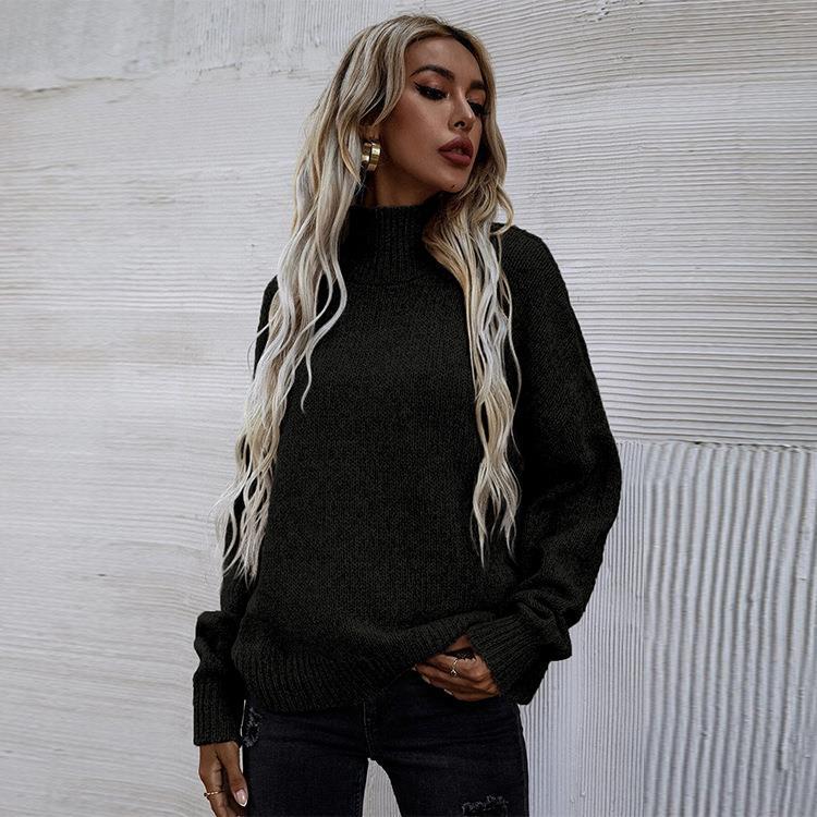 Damen Oversized Strickpullover mit hohem Kragen und weichem Strukturmuster Drune