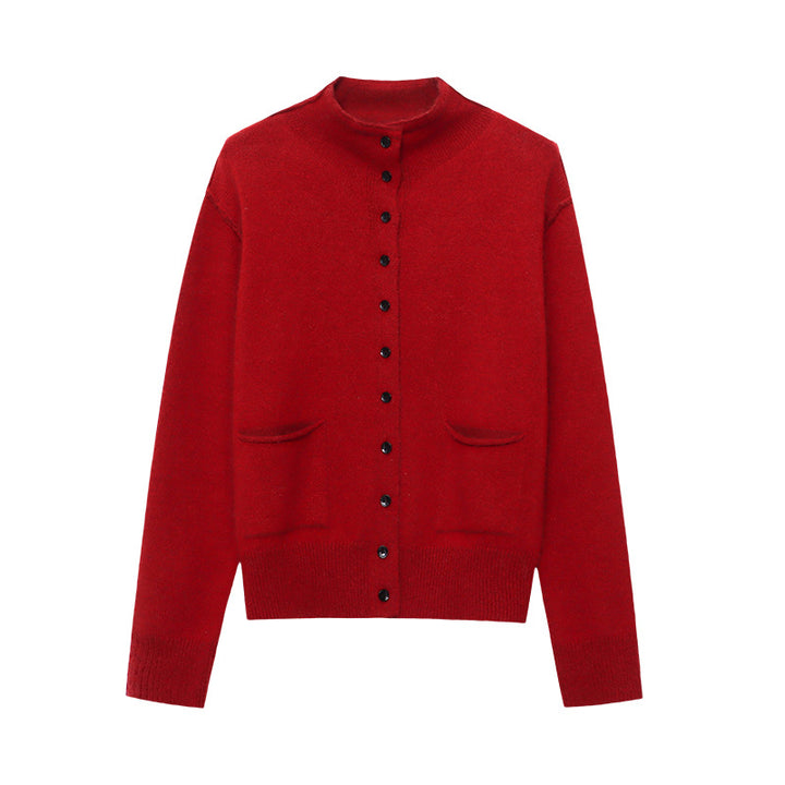 Damen kuschelige Strickjacke mit praktischen Taschen und Knopfverschluss Drune