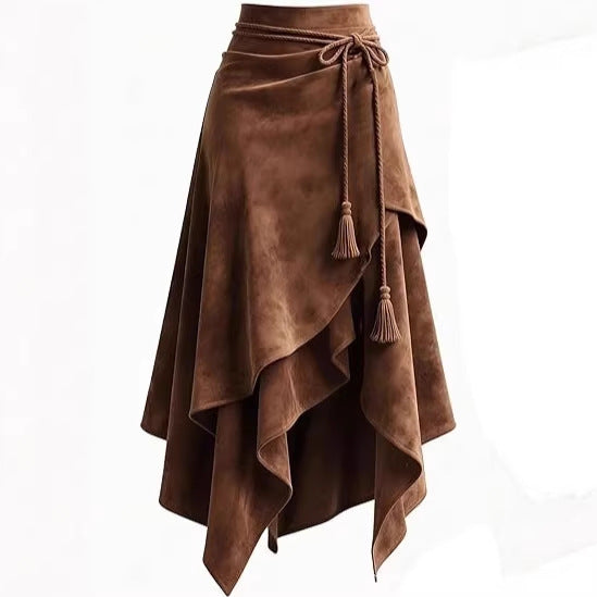 Damen asymmetrischer Wickelrock mit dekorativen Quasten Drune