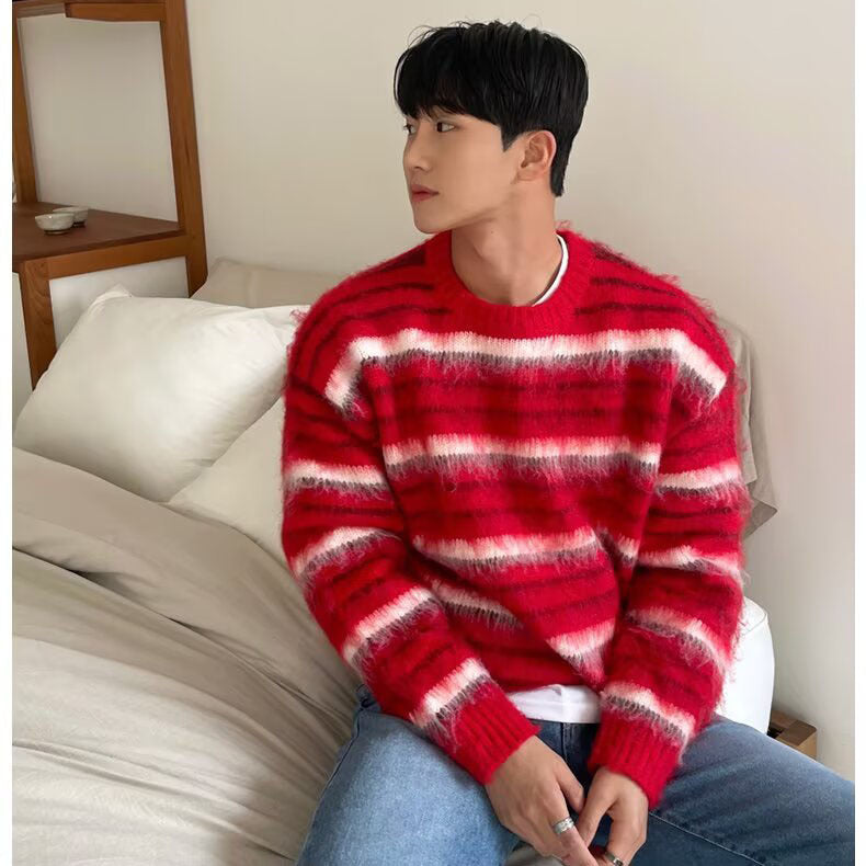 Herren Gemütlicher Grobstrickpullover mit Streifen Drune