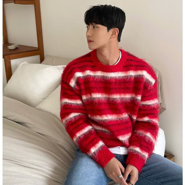 Herren Gemütlicher Grobstrickpullover mit Streifen Drune