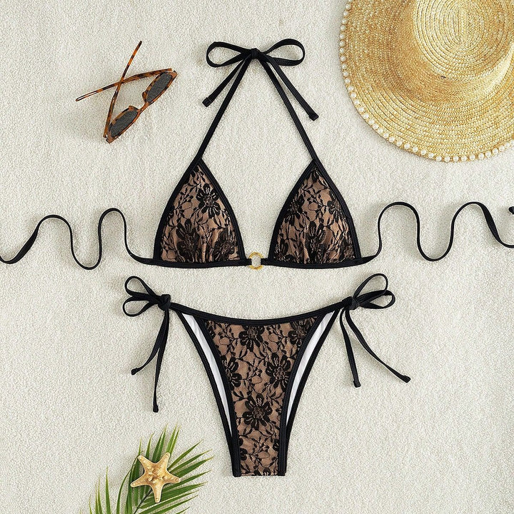 Damen Spitze Triangel-Bikini mit raffinierten Bindebändern Drune