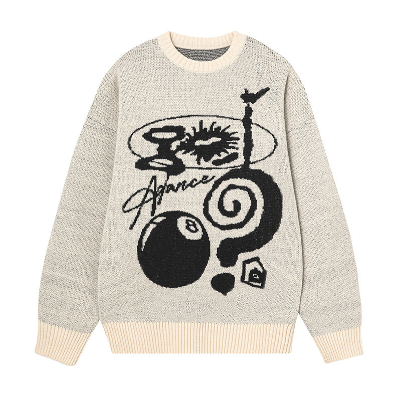 Unisex Oversize Strickpullover mit Kontrastintarsien und Rundhalsausschnitt Drune