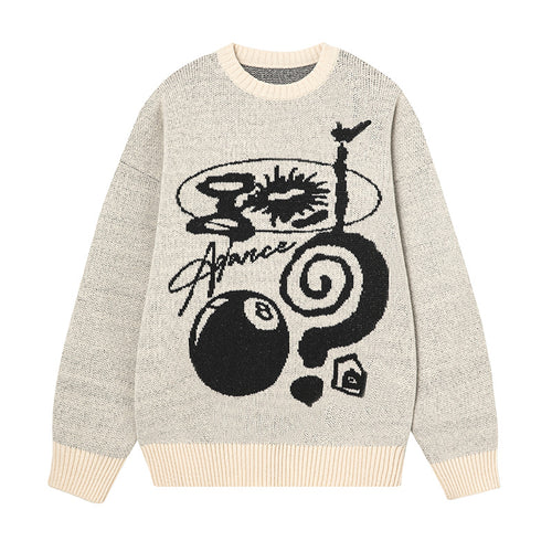 Unisex Oversize Strickpullover mit Kontrastintarsien und Rundhalsausschnitt Drune