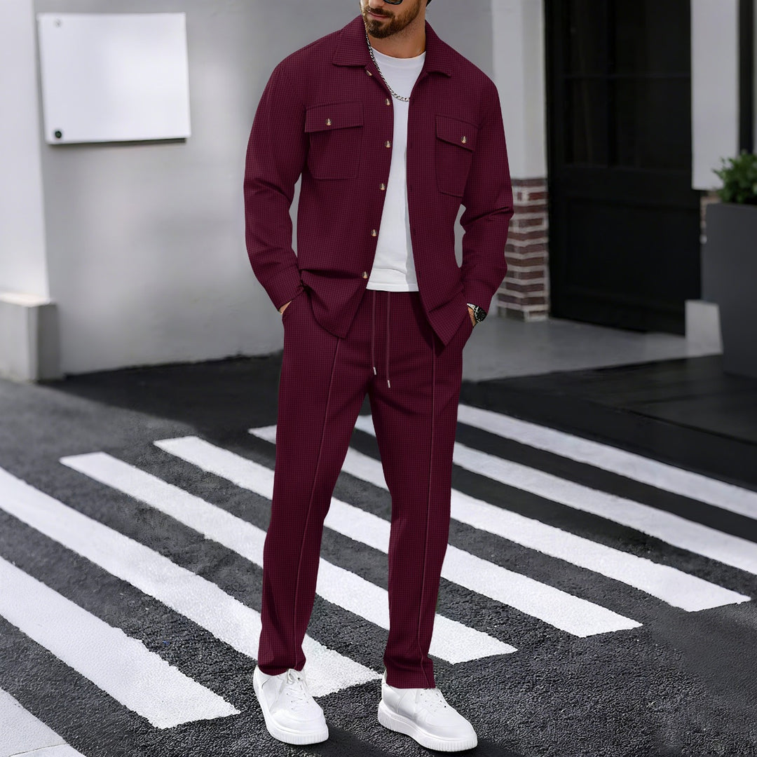 Herren Waffelstruktur Hemdjacke und Relaxhose Set Drune
