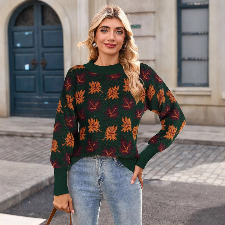 Damen Strickpullover mit herbstlichem Blätterdesign Drune
