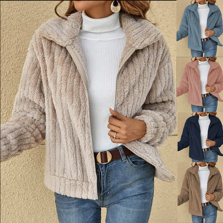 Damen Kuschelige Fleecejacke mit hohem Kragen und texturiertem Design Drune