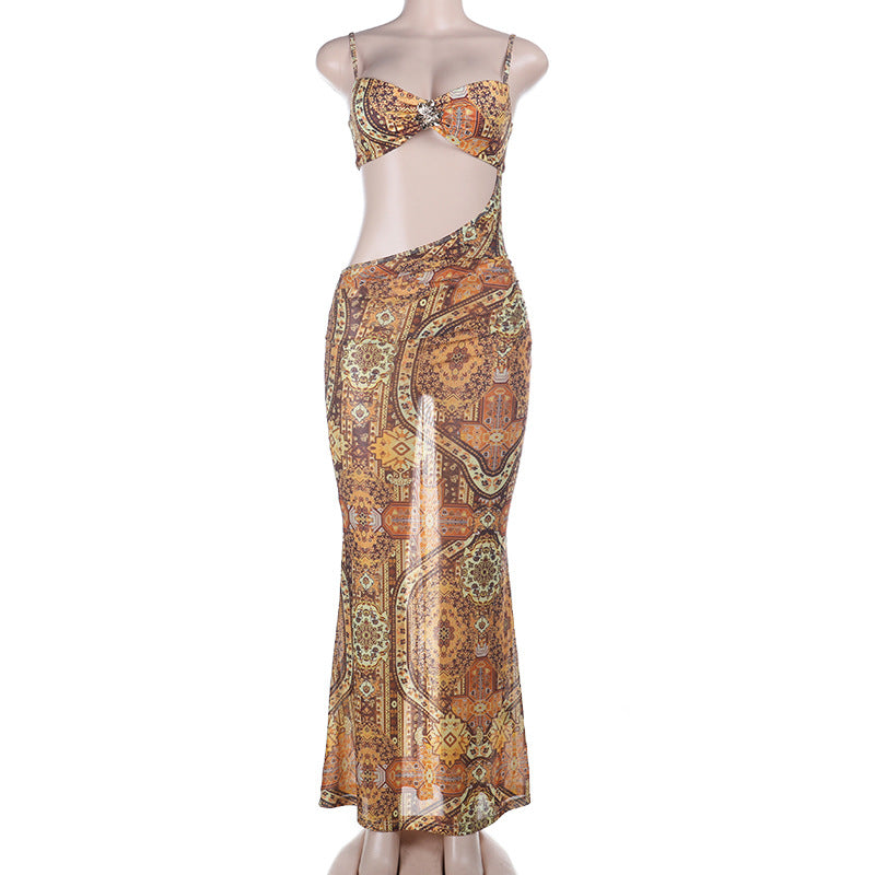 Damen figurbetontes Maxikleid mit asymmetrischem Design und eleganten Steinen Drune