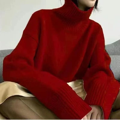 Damen Gemütlicher Strickpullover mit hohem Kragen Drune