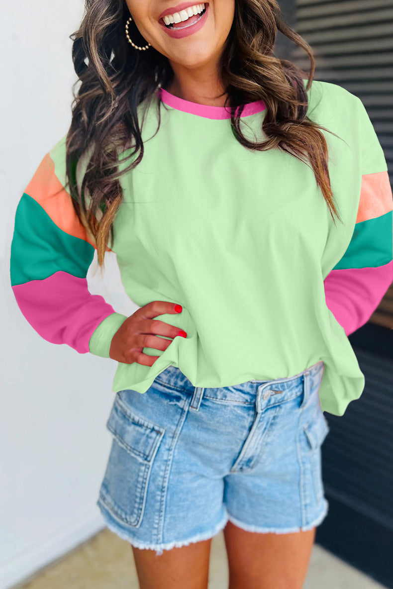 Damen lässiger Sweatshirt mit kontrastierenden Ärmeln Drune