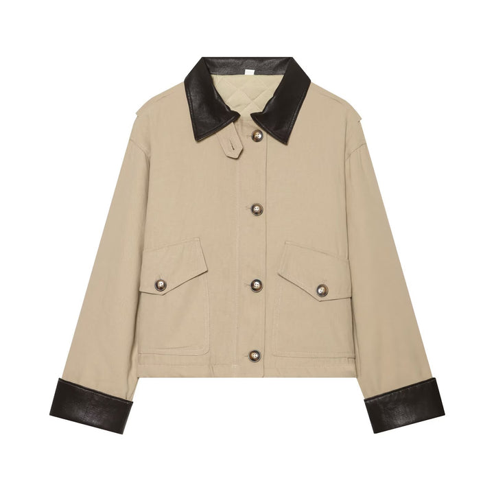 Damen Kurzjacke mit kontrastiertem Lederkragen und Umschlagärmeln Drune