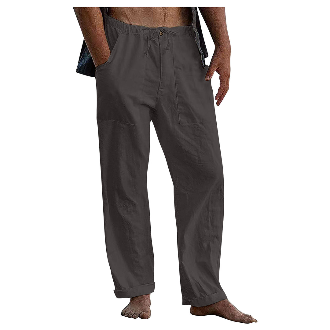 Herren lockere Leinenhose mit Gummibund und aufgesetzten Seitentaschen Drune