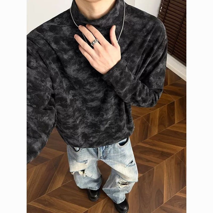 Herren Lockeres Stehkragen-Sweatshirt mit dezentem Marmorprint Drune