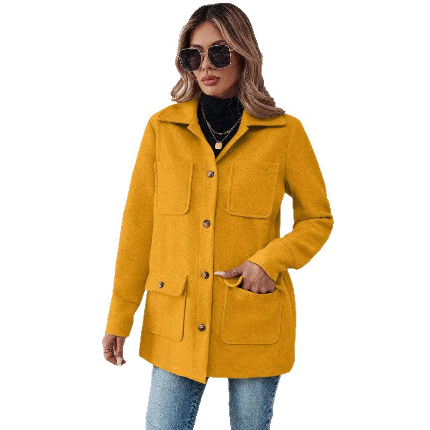 Damen Modische Utility-Jacke mit großen Taschen und goldenem Druck Drune