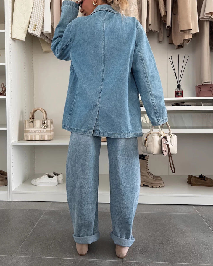 Drune | Lockere Gewaschene Blaue Denim Anzugjacke