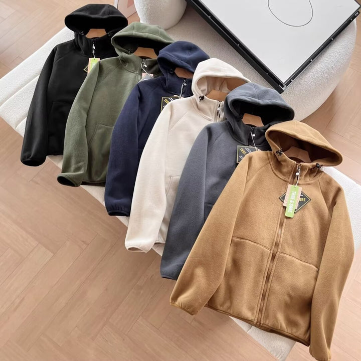 Damen warme und gemütliche Fleecejacke mit Kapuze Drune