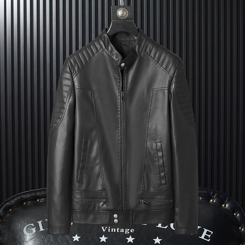 Herren Kunstleder-Moto-Blouson mit gesteppter Schulterpartie, Stehkragen und Reißverschluss Drune
