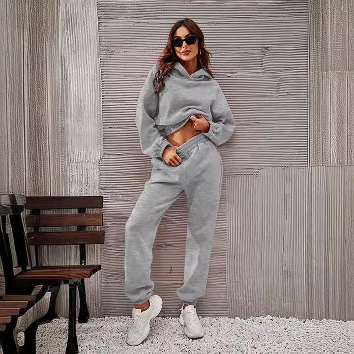 Damen bequeme Sweatpants mit Kapuze und Raffung Drune