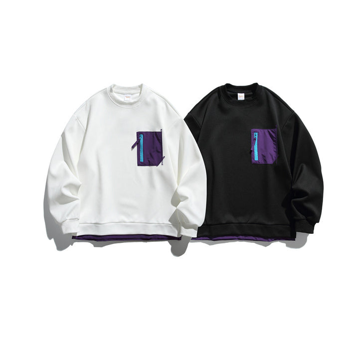 Unisex Oversize-Sweatshirt mit kontrastierter Reißverschluss-Brusttasche und doppellagigem Saum Drune