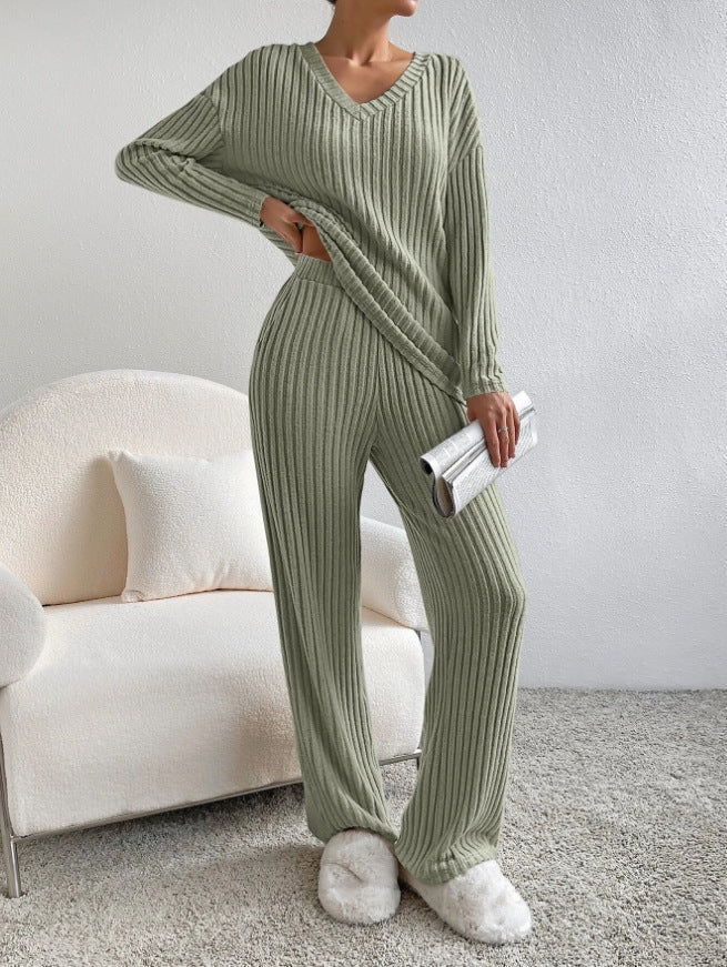 Damen Lässiges Freizeitsweat-Set mit V-Ausschnitt und weitem Schnitt Drune