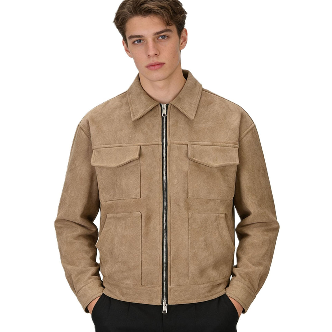 Herren Veloursleder-Overshirt mit vier Pattentaschen und Zwei-Wege-Reißverschluss Drune