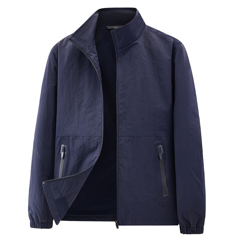 Herren Minimalistische Funktionsjacke mit Stehkragen, atmungsaktivem Meshfutter und wasserabweisenden Reißverschlüssen Drune