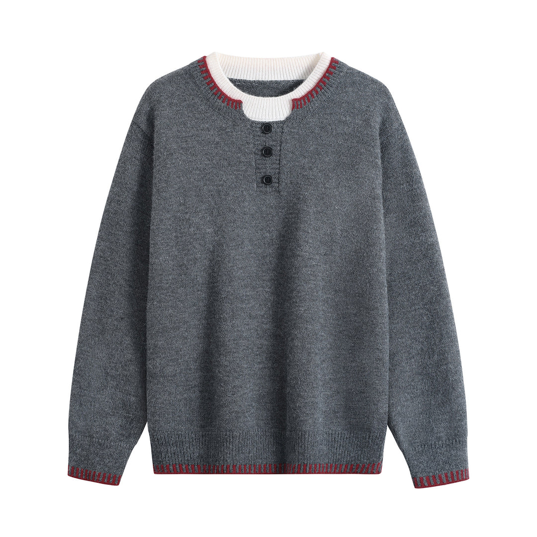 Unisex Feinstrick-Henley-Pullover mit kontrastreichem Rippkragen & Dreiknopfleiste Drune