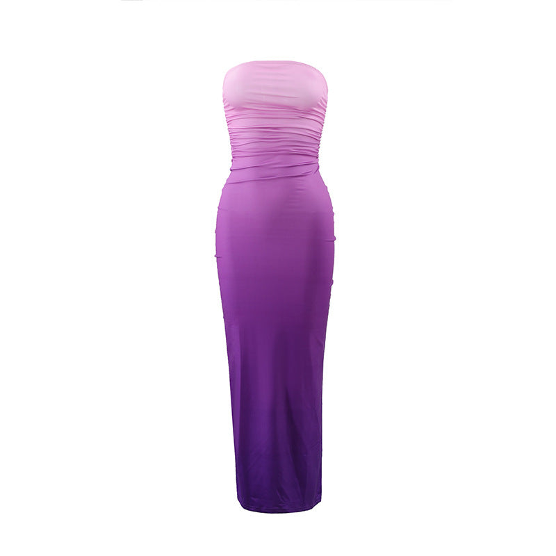 Damen elegantes trägerloses Maxikleid mit Farbverlauf Drune