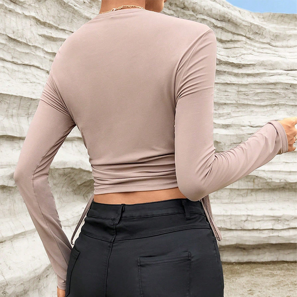 Damen gerafftes Crop-Top mit Bolero-Overlay und Seitenschnürung Drune