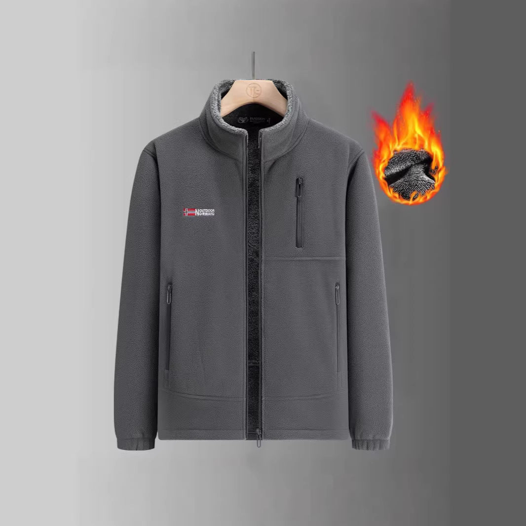 Herren Thermo-Fleecejacke mit Sherpa-Innenfutter, Stehkragen und Reißverschlusstaschen Drune