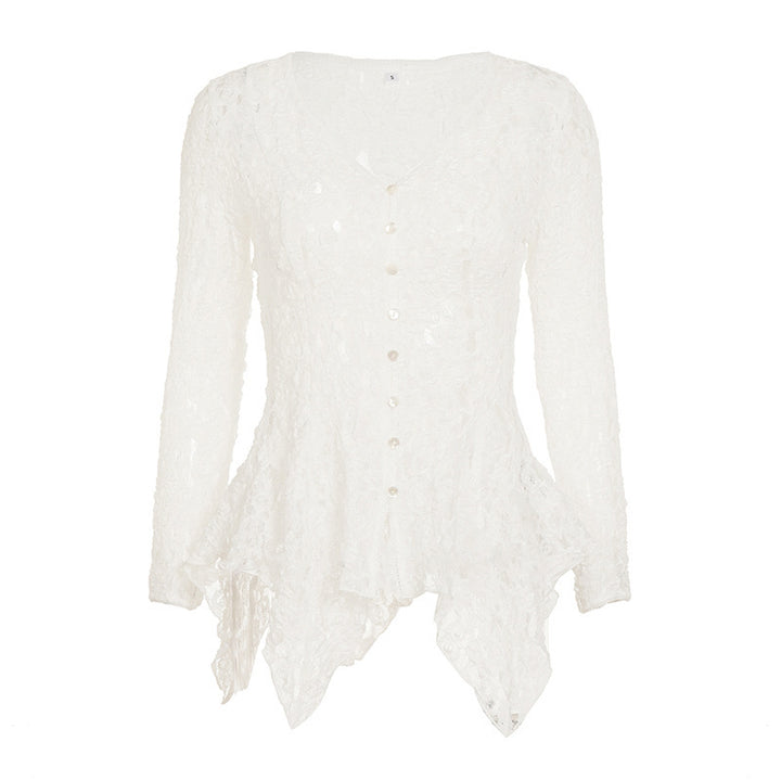 Damen Rüschenbluse aus feiner Spitze mit Knopfdetails Drune