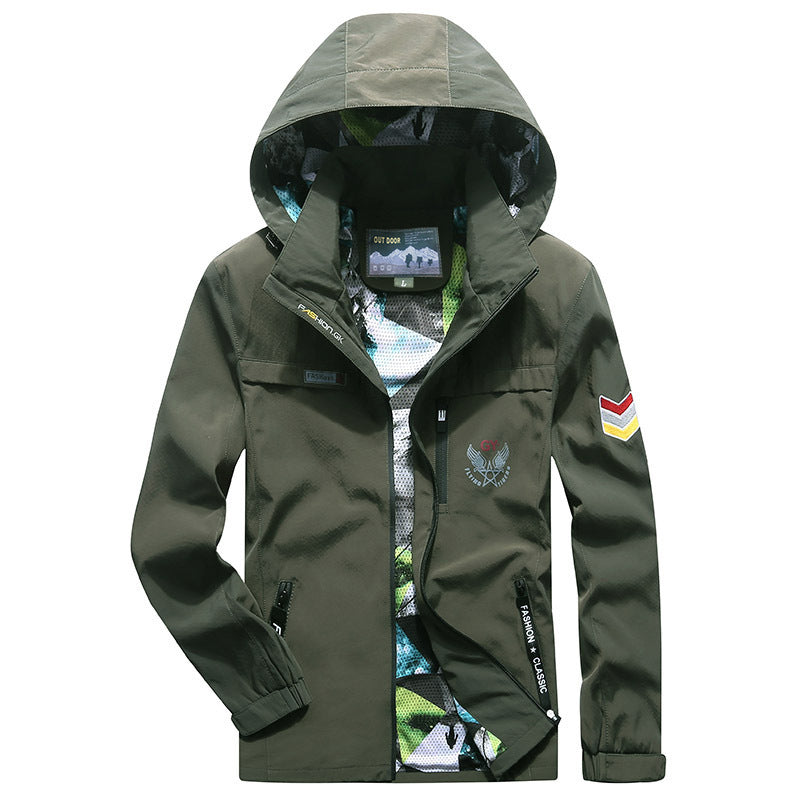 Herren leichte wasserabweisende Softshell-Kapuzenjacke mit Reißverschlusstaschen und Ärmeldetail Drune