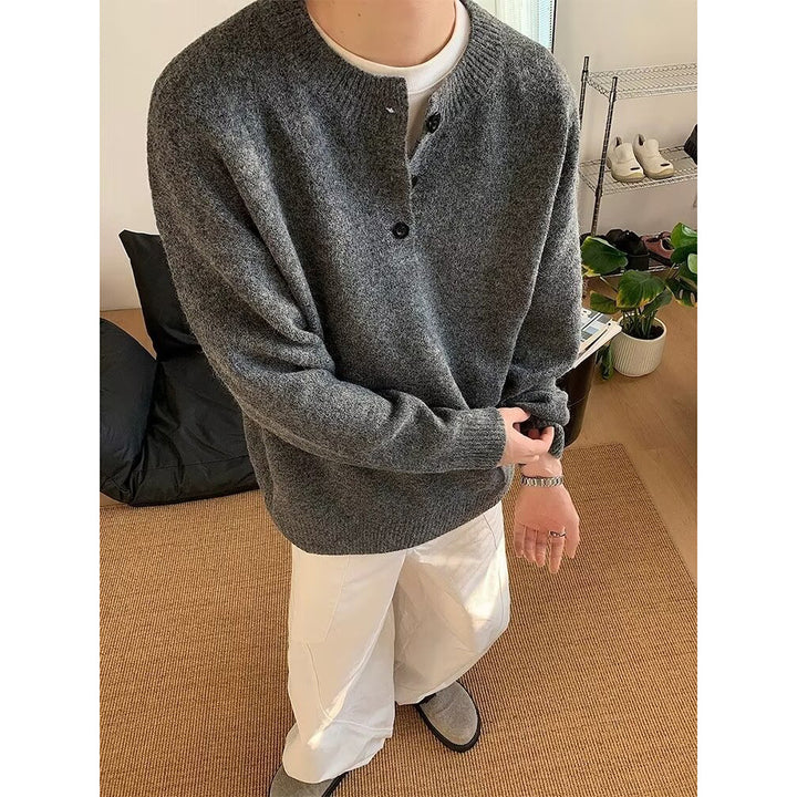 Herren Bequemer Grobstrickpullover mit Knopfleiste Drune