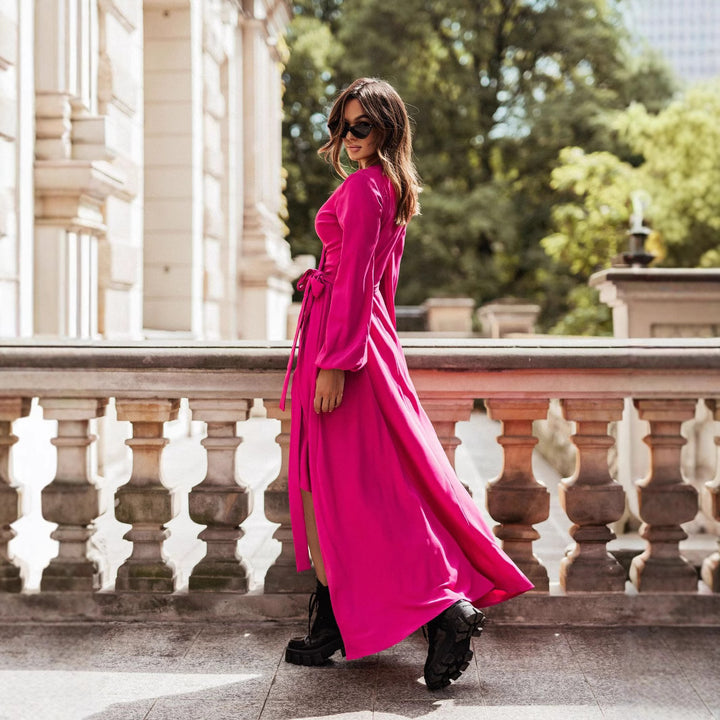 Damen Maxikleid mit elegantem Schnitt und modischem Bindegürtel Drune